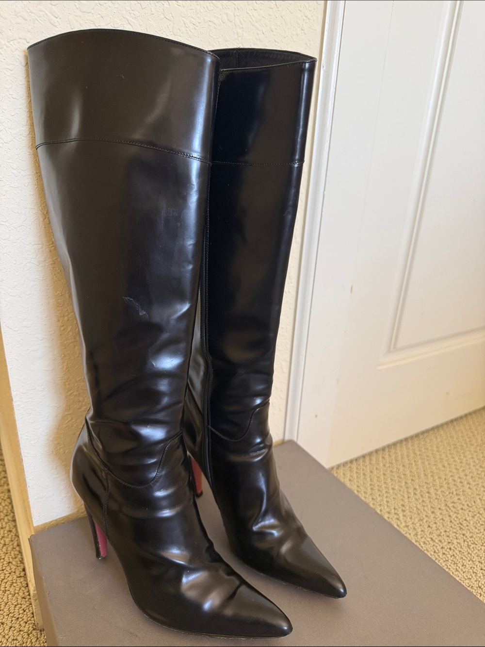 Prada Black Leather Over-the-Knee Pointed-Toe Boots